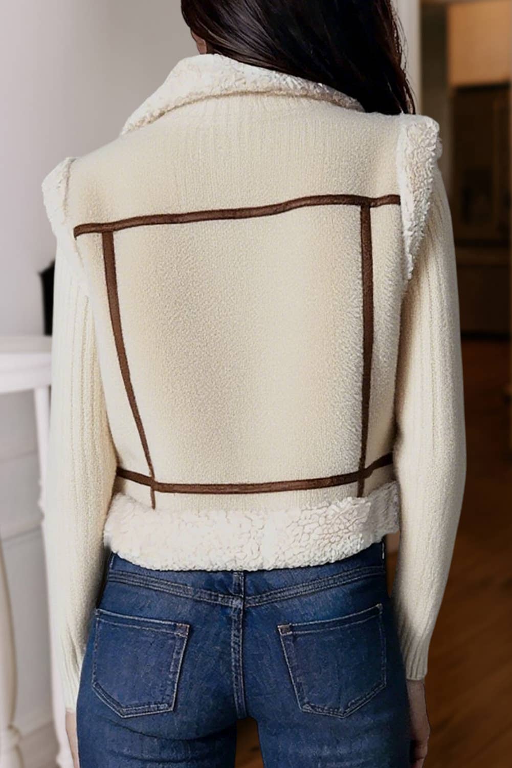 Sherpa Lined Faux Suede Lapel Collar Vest