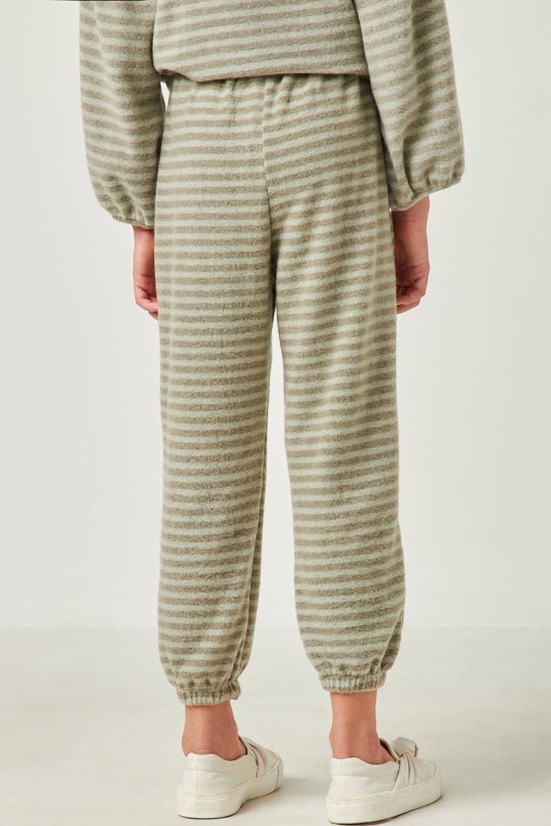 Girls Drawstring Waist Brushed Striped Jogger