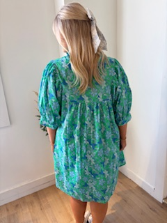 Green Floral Puff Sleeve Plus Size Dress