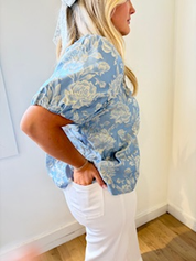 Blue Floral Puff Sleeve Top