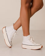 HIGH TOP PLATFORM CANVAS LACE UP SNEAKER - WHITE