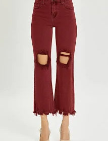RISEN HIGH RISE DISTRESSED STRAIGHT LEG JEAN