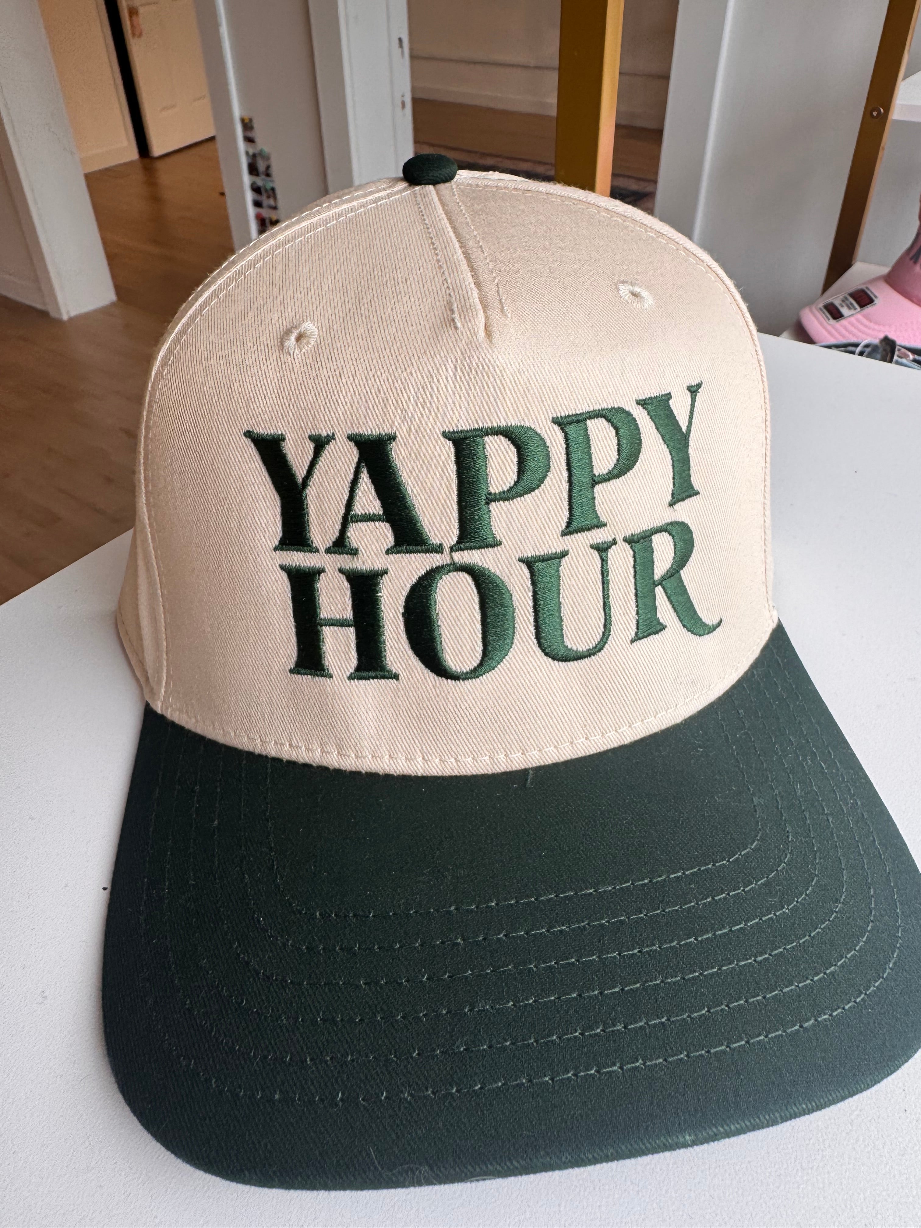 Yappy Hour Embroidered Trucker Hat: Green