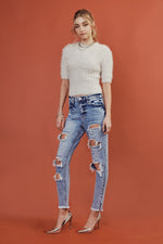 Kancan High Rise Distressed Mom Jean - Acid Wash