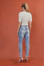 Kancan High Rise Distressed Mom Jean - Acid Wash