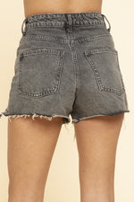 Frayed 5 Pocket Denim Shorts - Black Denim