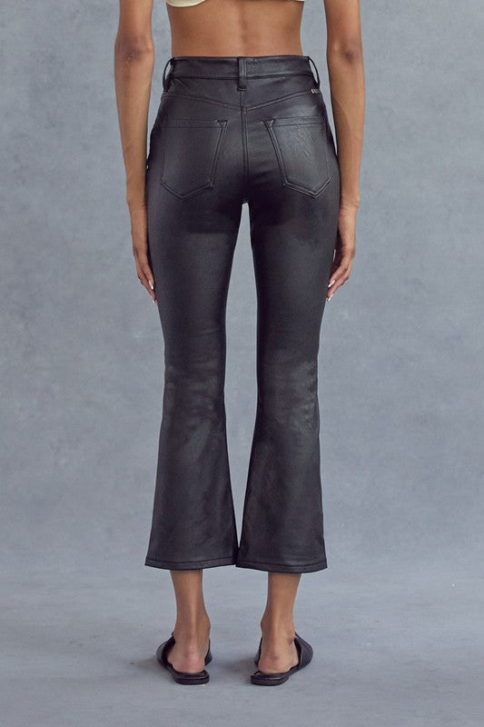 Kancan Leather Kick Flare Pant - Black