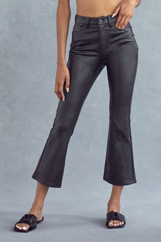 Kancan Leather Kick Flare Pant - Black