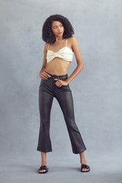 Kancan Leather Kick Flare Pant - Black