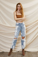 Kancan High Rise Distressed Boyfriend Jean - Bleach Effect