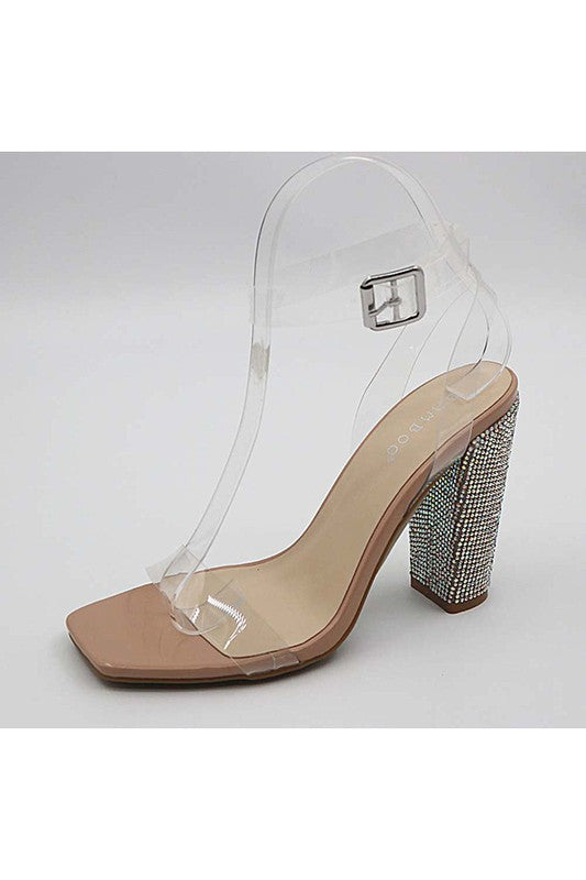 Open Toe Clear Strap Sequin Heel Shoe