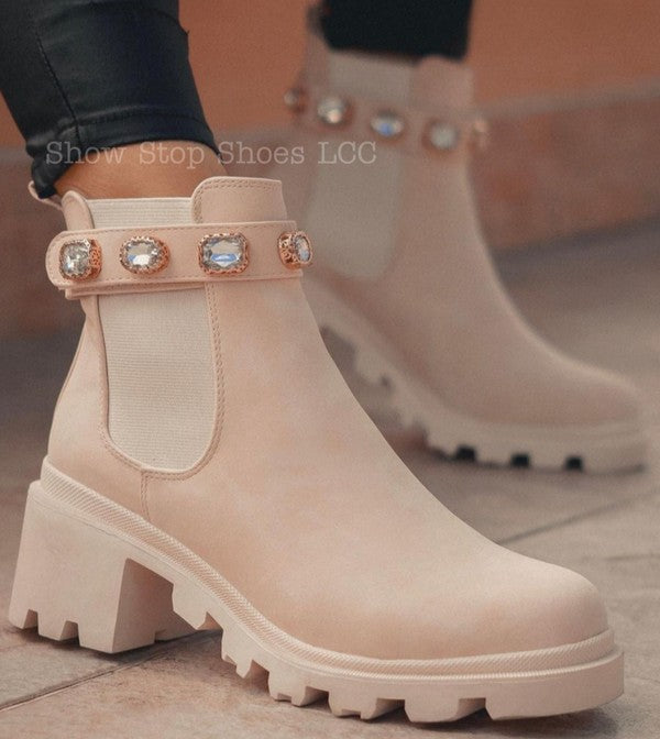 Chunky Heel Bootie With Jewel Detail