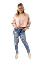 Kancan High Rise Distressed Mom Jean - Acid Wash