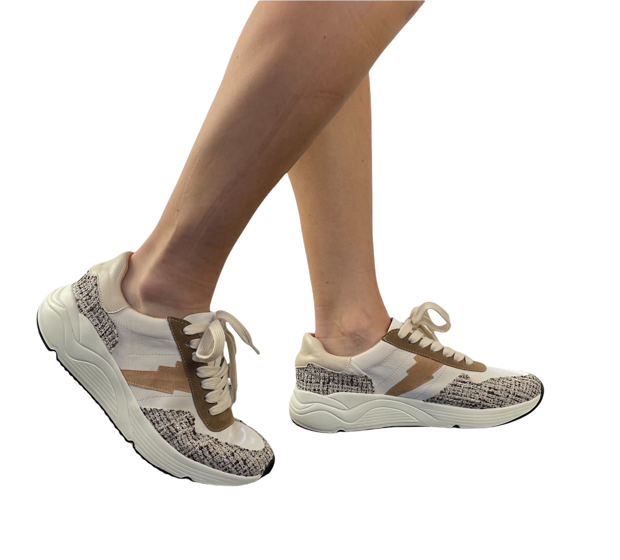 Lightening Sneaker With Tweed Trim - Camel