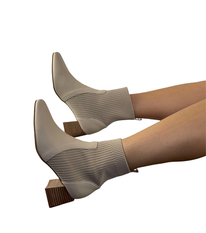 Leather Sock Bootie Shoe - Beige