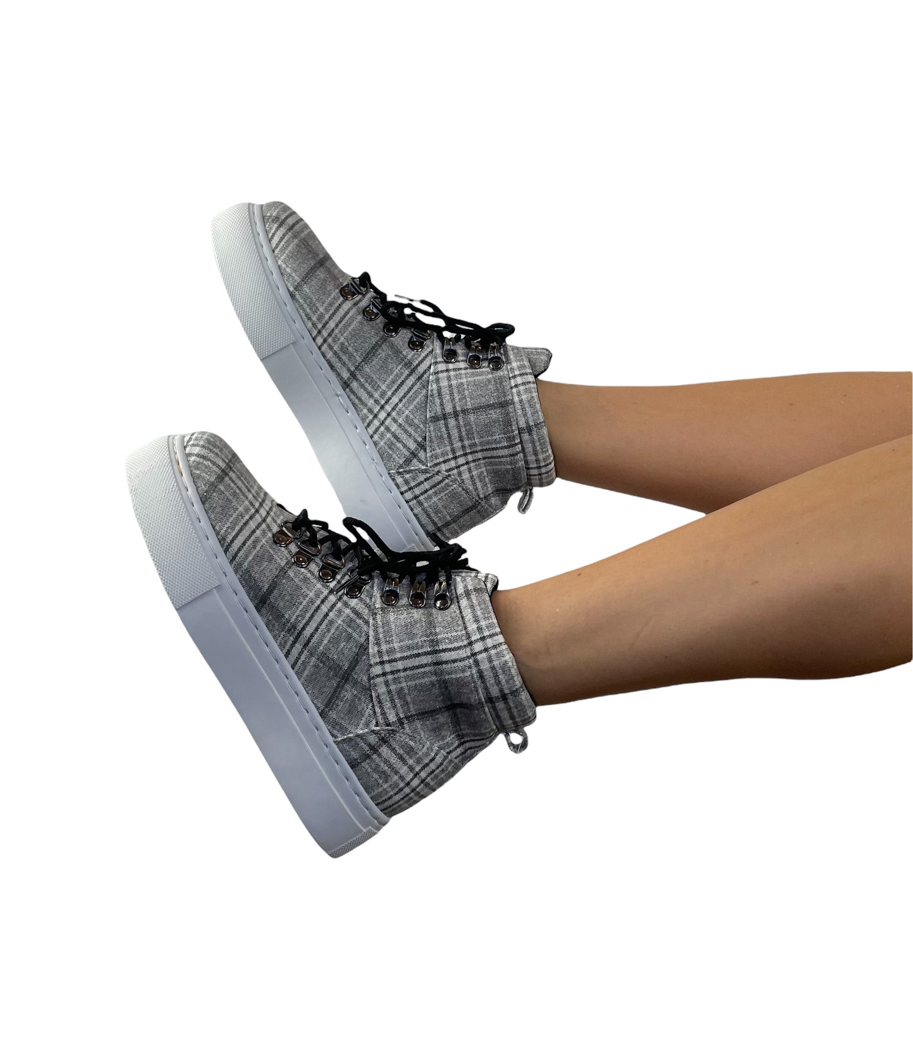 Plaid Platform High Top Sneaker - Gray
