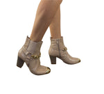 Gold Metal Detail Leather Bootie - Taupe