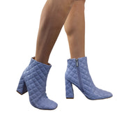 Quilted Square Toe Chunky Heel Leather Bootie