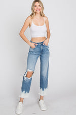 Petra High Waist Bleached Hem Mom Jean - Medium Wash